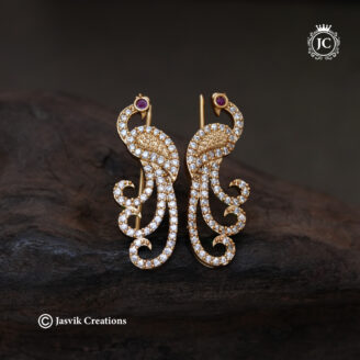 Gold-Plated CZ Peacock Motif Ear Cuffs - JCER808