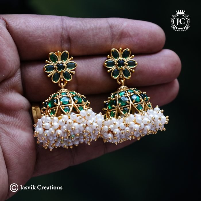 813 Real Kemp HAnd MAde Jhumka with Pearl-JCER813 - 1299 (4)