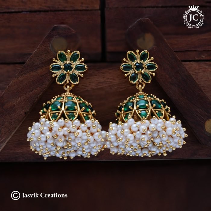 813 Real Kemp HAnd MAde Jhumka with Pearl-JCER813 - 1299 (5)