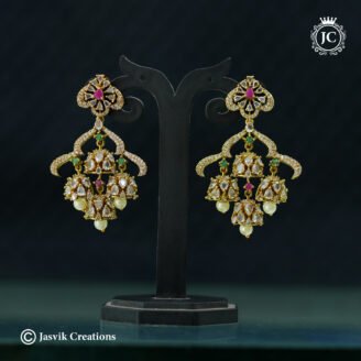 Antique-Grand CZ Multi-Layered Chandelier Jhumka Earrings - JCER816