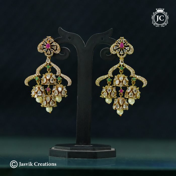 817 Premium 3-Tier Layered CZ Jhumka Earrings with Multi Accents- JCER817 ----599-(1)