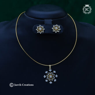 Elegant Gold-Finish Floral CZ Pendant Set with Hasli Chain -JCNL892