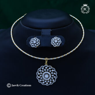 Sparkling Swirl Floral CZ Statement Pendant Set with Twisted Two-Tone Hasli Chain - JCNL894
