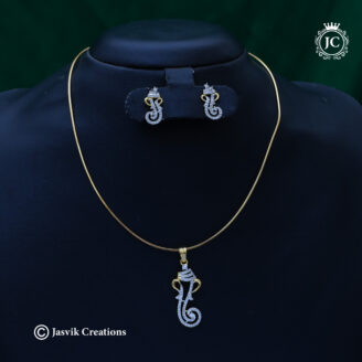 Divine Lord Ganesha CZ Pendant Set with Hasli Chain - JCNL897