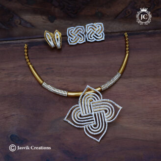 Grand Gold Finish CZ Kolam Hasli Set with Matching Stud - JCNL902