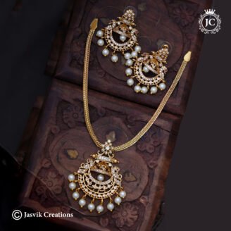 Matte Finish Chandbali Pendant Necklace Set with Pearl Drops - JCNL903