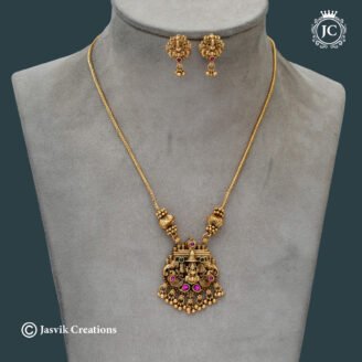 Antique Matte Gold Plated Lakshmi Pendant Necklace - JCNL904