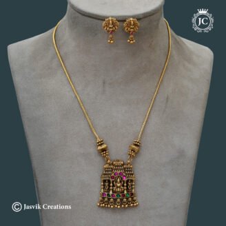 Matte Gold Plated Gopuram Style Lakshmi Pendant Necklace - JCNL906