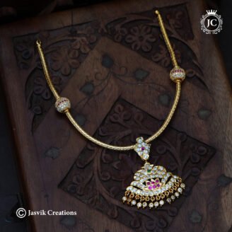 Impon Panchaloha Multi-Stone Attikai Necklace with CZ Side Balls - JCNL908