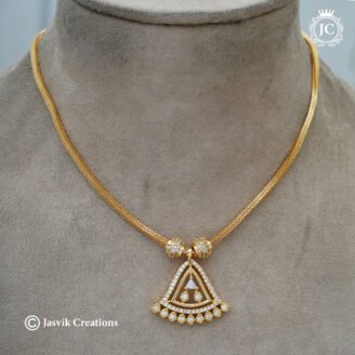Microplated Gold Full White AD Triangular Fan Pendant Necklace - JCNL910