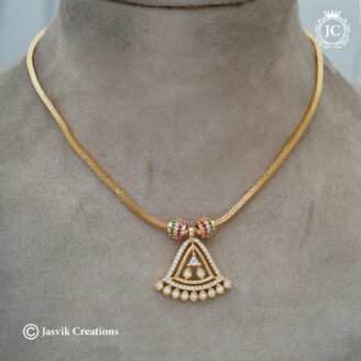 Microplated Gold Multi-Color AD Triangular Fan Pendant Necklace - JCNL912
