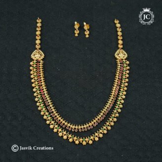 Premium Antique Gold-Plated Double-Layer Ruby & Emerald Haram  - JCHM008
