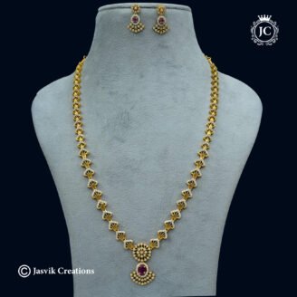 AD Stone Simple Haram with Ruby Pink Center Stone - JCHM050