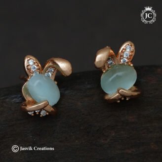 Adorable Rose Gold Mint Opaline Bunny Earrings with CZ Accents - JCRG099