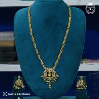Antique Dasavatharam Emerald Green Stone Haram -JCHM120