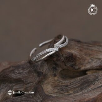 Silver-Plated Elegant Criss-Cross CZ Adjustable Finger Ring -  JCFR159