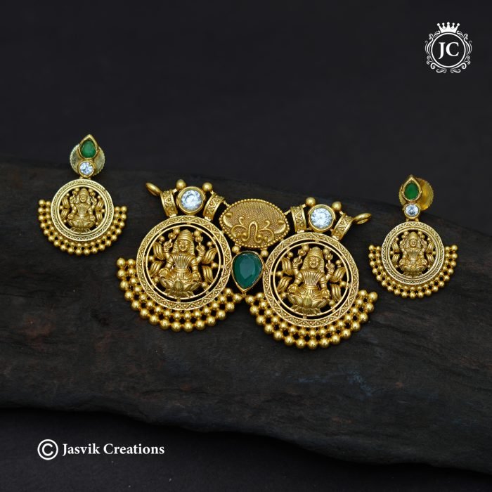 178 Antique Matte Gold Goddess Lakshmi Pendant & Earring Set -JCPT178 (1) - 499 178 Antique Matte Gold Goddess Lakshmi Pendant & Earring Set -JCPT178 (1) - 499