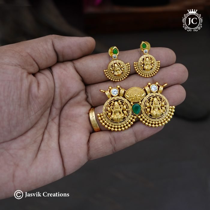 178 Antique Matte Gold Goddess Lakshmi Pendant & Earring Set -JCPT178 (2) - 499 178 Antique Matte Gold Goddess Lakshmi Pendant & Earring Set -JCPT178 (2) - 499