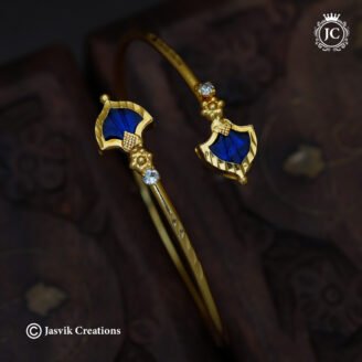 Micro-Plated Gold Royal Blue Palak Openable Kada Bangle - JCBT199