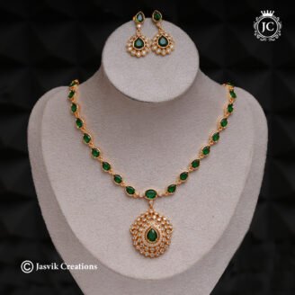 Jyothika Model Emerald & CZ Micro Gold-Plated Necklace - JCNL218
