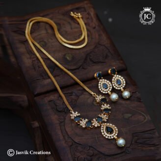 Striking Gold Plated Black AD Stone Mid Haram with Pearl Drops - JCHM248