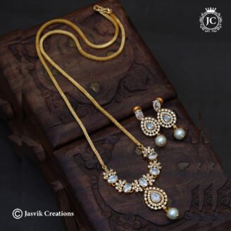 Elegant Gold Plated Clear AD Stone Mid Haram with Pearl Drops - JCHM250