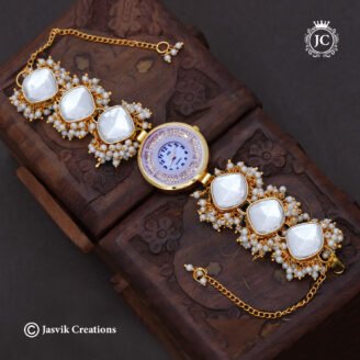 Elegant Gold-Finish Kundan Stone & Seed Pearl Wristwatch - JCWH27