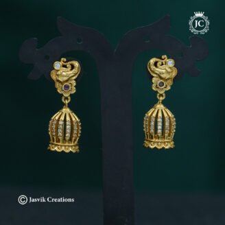 Diamond Replica Gold Plated Elephant Stud Cage Jhumka - JCER283