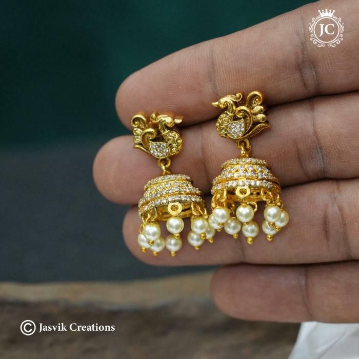 288 Premium AD Antique Peacock Jhumka JCER288- 499 (2)
