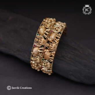 Matte Finish Antique Goddess Lakshmi & Elephant Bangle - JCBN297