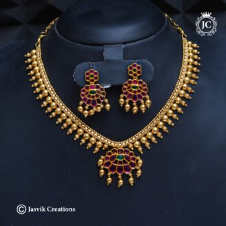 Premium Real Kemp Gold Bead Necklace Set - JCNL298