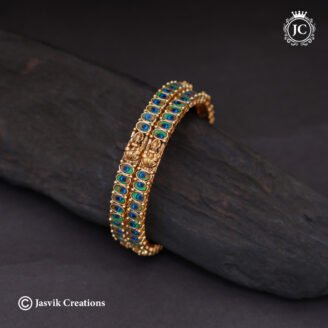 Matte Finish Goddess Lakshmi & Peacock Feather Print Bangle- JCBN301