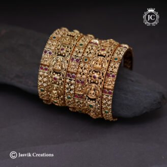Matte Finish Antique Goddess Lakshmi Bridal Combo Bangle Set- JCBN314