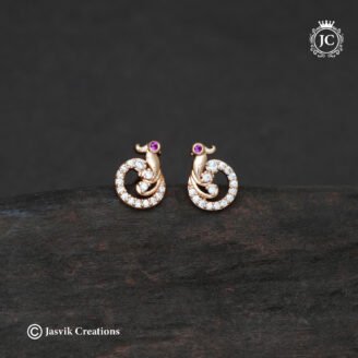 ose Gold CZ Peacock Circular Stud Earrings- JCRG057