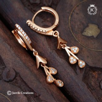 Sparkly Rose Gold Floral Branch Drop Ear Rings -  JCRG058