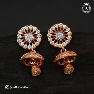 Sparkling Rose Gold Micro-CZ Dome Jhumkas with Drop Accent -  JCRG068