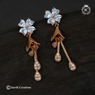 legant Rose Gold Crystal Floral Danglers with Cascading Droplets  - JCRG075