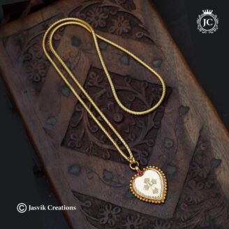 Microplated Gold Heart Cross Pendant Chain with Ruby Accent - JCCH780