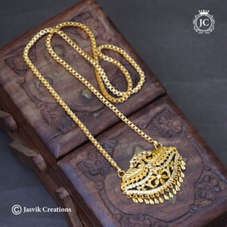 FTraditional Gold Plated Dual Peacock & Floral Dollar Chain with CZ Stones - JCCH781