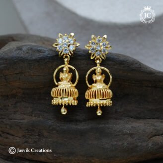 Gold-Plated Lakshmi Motif Jhumkas with CZ Floral  Jhumka - JCER818