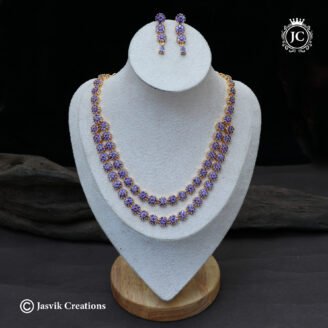Royal Gold Plated Two-Tiered Lavender Floral Cluster Necklace - JCNL920