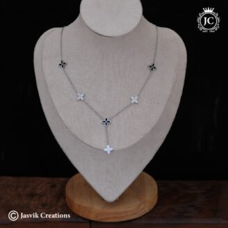 Premium Anti-Tarnish Silver Plated CZ & Enamel Flower Drop Necklace - JCNL929