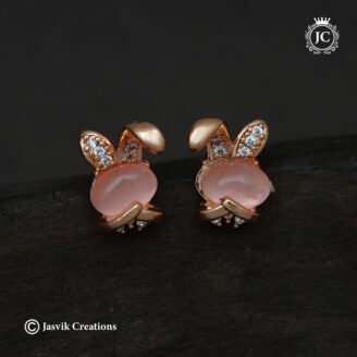 Rose Gold Pink Opaline Bunny Earrings with CZ Accents - JCRG096