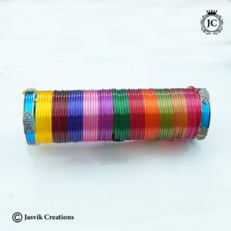 Interchangeable CZ Diamond Design Bangle Set with Colorful Fiber Bangles-  JCBN288