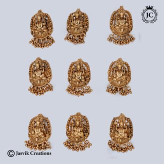 Antique Gold Oval Lakshmi Temple Jadai Billai - JCHB051
