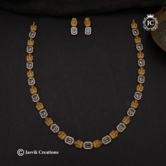 Premium Gold-Plated Lakshmi Motif & CZ Frame White Stone Haram - JCHM109