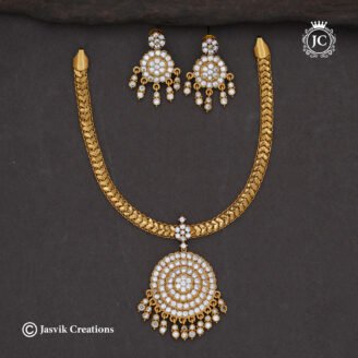 Vintage Antique White Stone Attigai Necklace Set- JCNL138