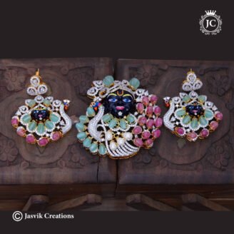Silver Replica Handcrafted Lord Krishna Pendant Set with Matching Earrings - JCPT185