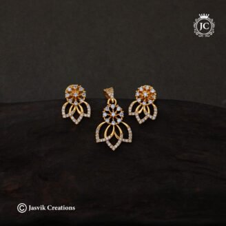 Microplated AD Floral Pendant Set with Matching Earrings - JCPT190