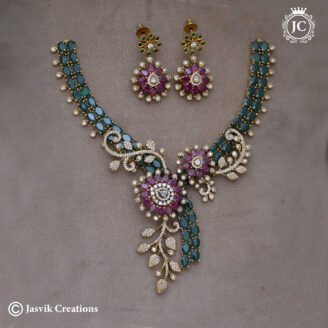 Premium Exclusive Floral Designer Party Wear CZ Necklace - JCNL211